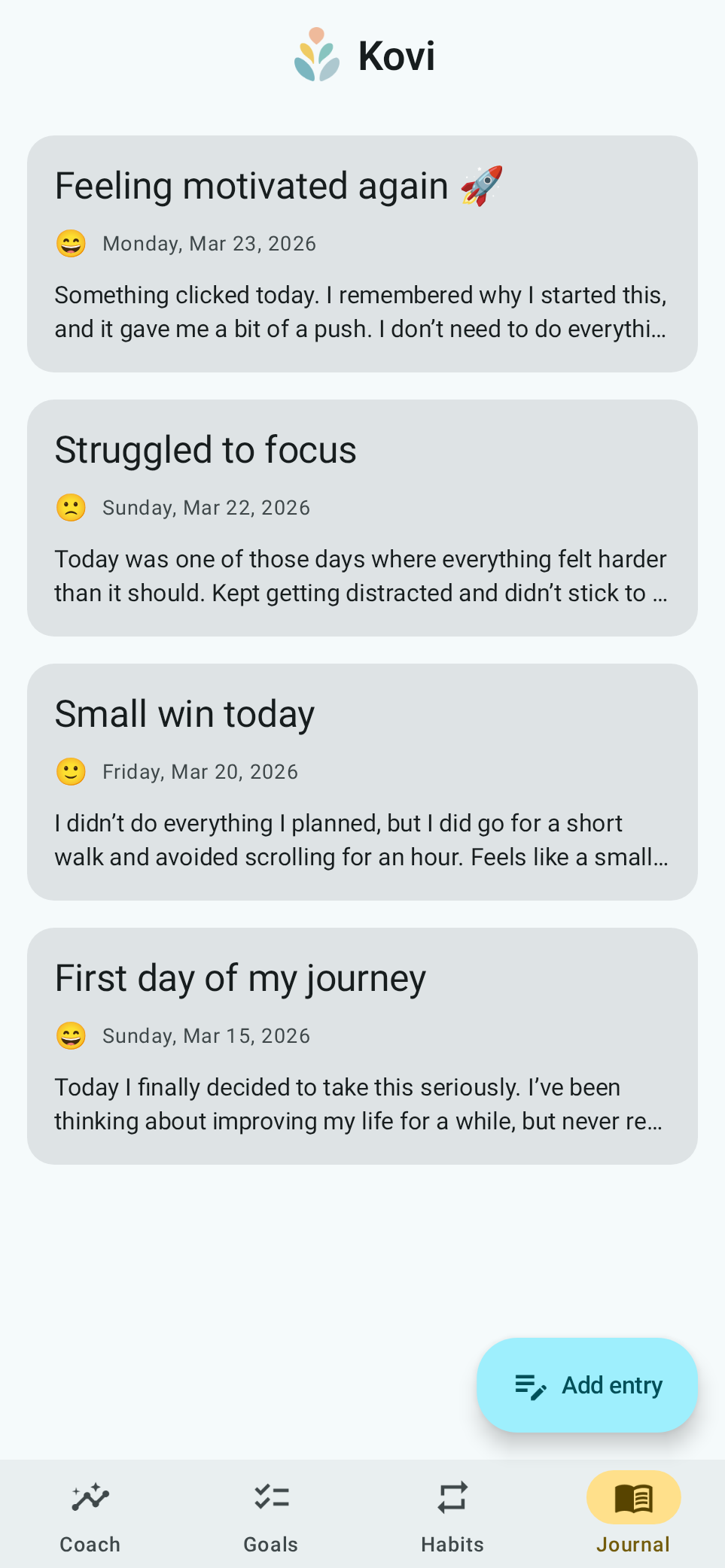 Kovi journal screen
